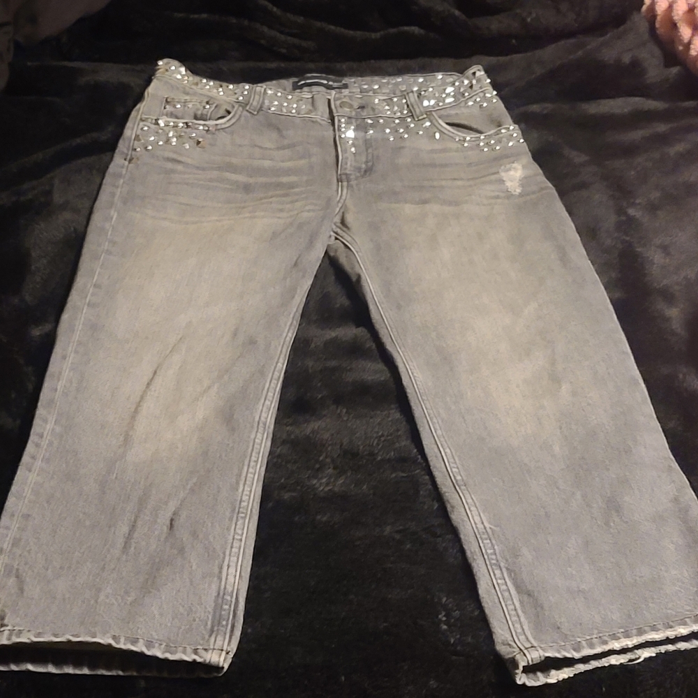 Studded Low Rise Crop Jeans, 25, Distressed Grey/black. The Koopples Nelly